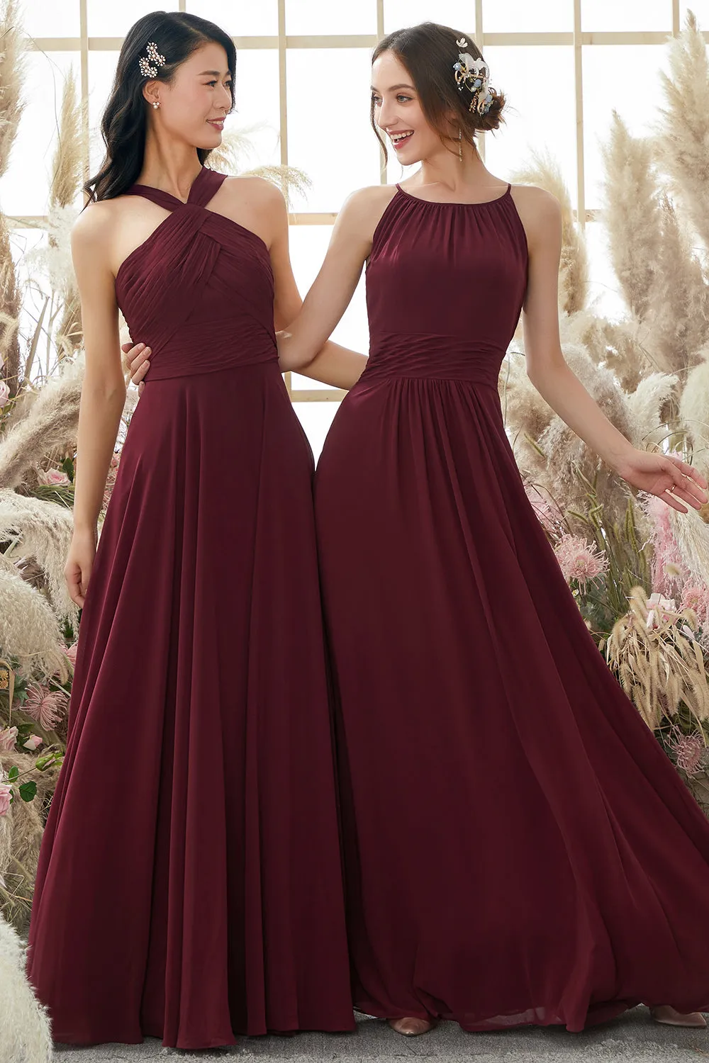Burgundy Halter Chiffon Bridesmaid Dress sold by Zapaka product image thumbnail 4
