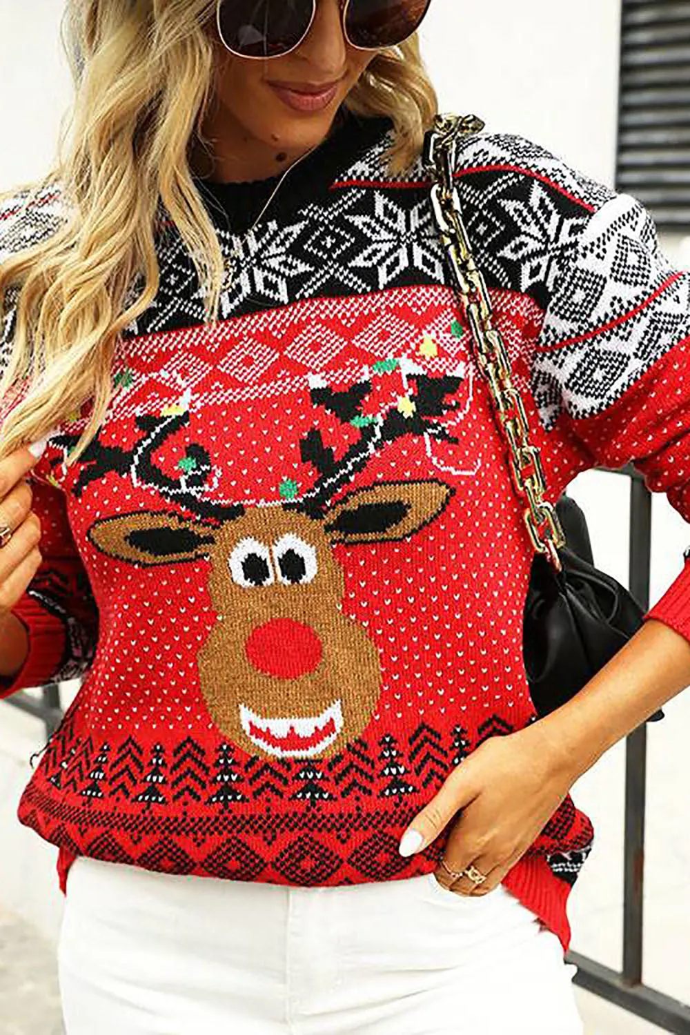 Christmas Red Elk Knitted Pullover Sweater sold by Zapaka product image thumbnail 3