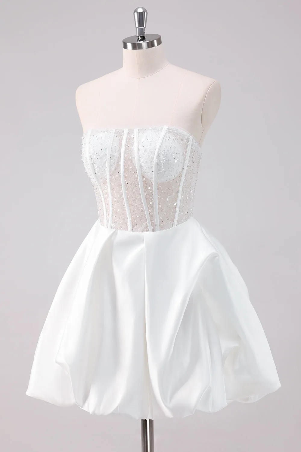 Sparkly White A-Line Strapless Short Homecoming Dress sold by Zapaka product image thumbnail 3