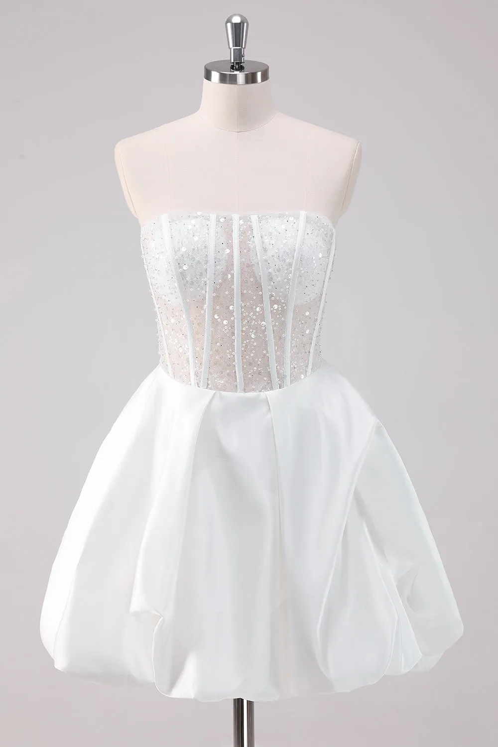 Sparkly White A-Line Strapless Short Homecoming Dress sold by Zapaka