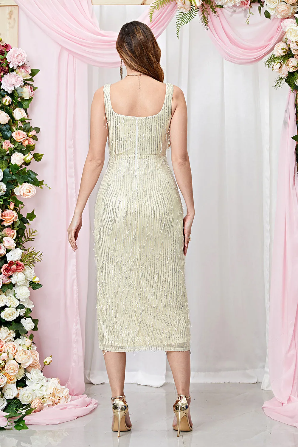 Apricot Spaghetti Straps Bodycon Long Prom Dress with Slit sold by Zapaka product image thumbnail 2