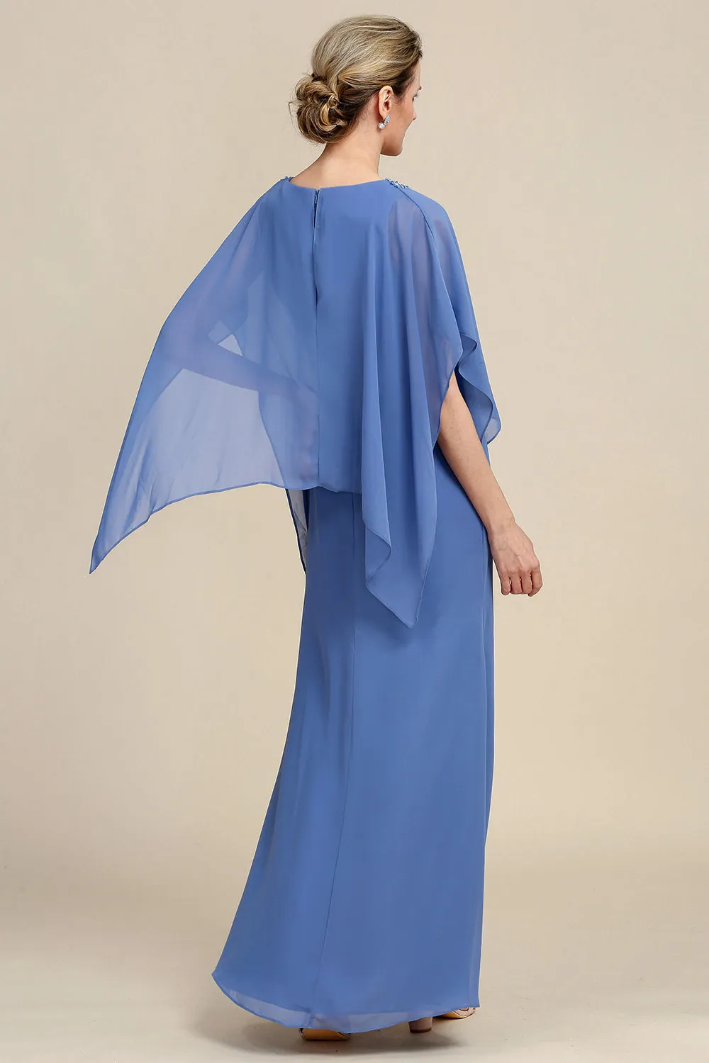 Grey Blue Sparkly Beaded Batwing Sleeves Mother of the Bride Dress sold by Zapaka product image thumbnail 2