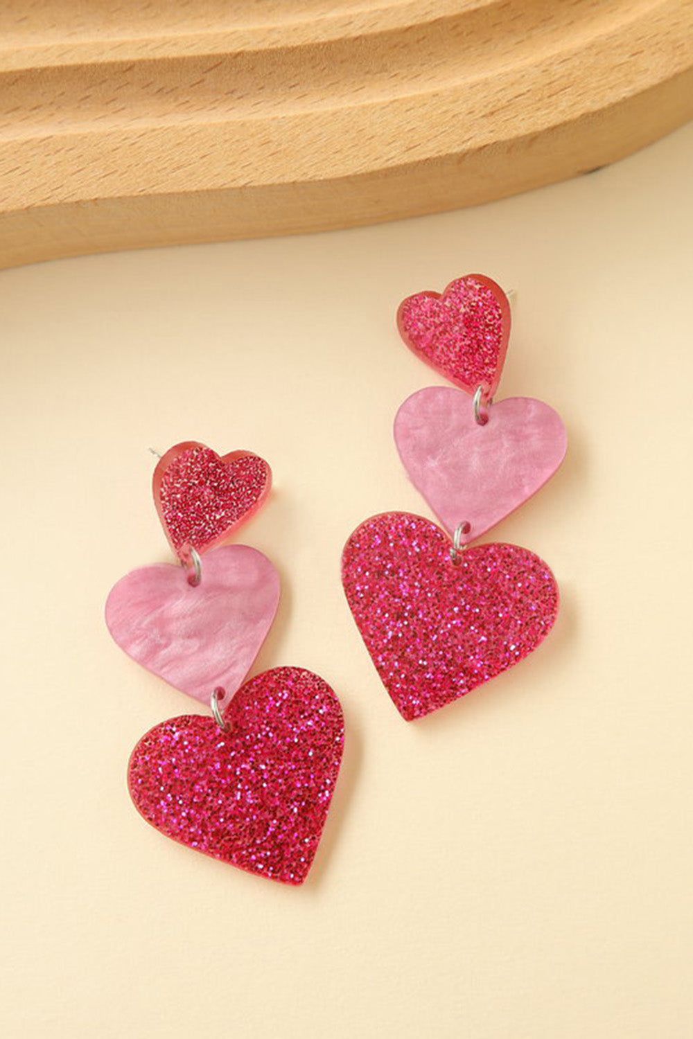 Fuchsia Sparkly Three Hearts Earrings sold by Zapaka product image thumbnail 4