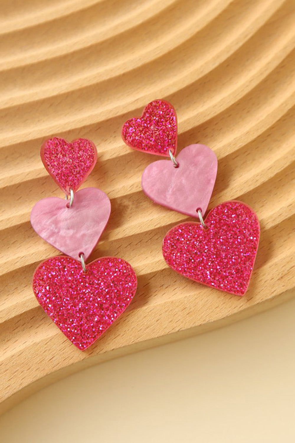 Fuchsia Sparkly Three Hearts Earrings sold by Zapaka product image thumbnail 5