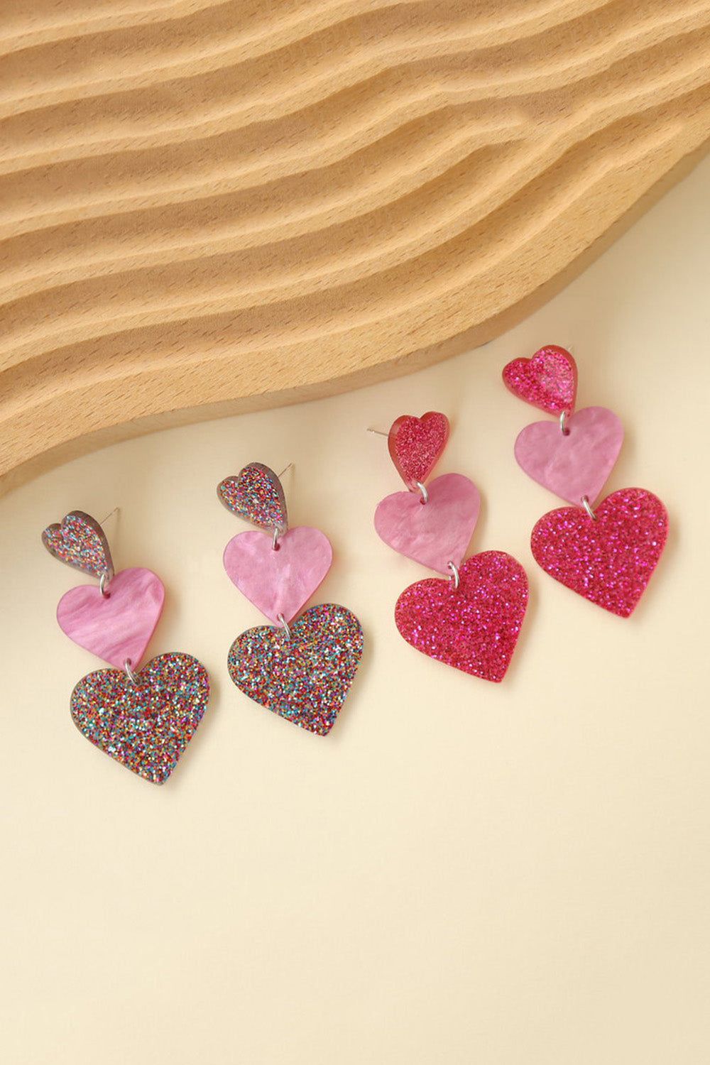 Fuchsia Sparkly Three Hearts Earrings sold by Zapaka product image thumbnail 2
