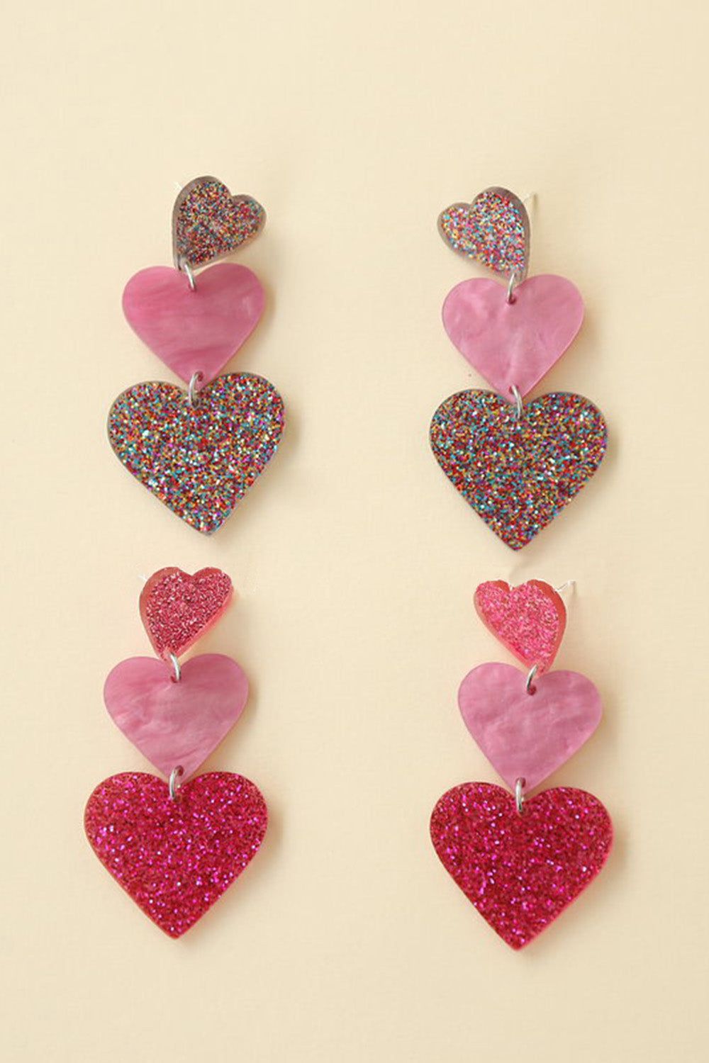 Fuchsia Sparkly Three Hearts Earrings sold by Zapaka product image thumbnail 3