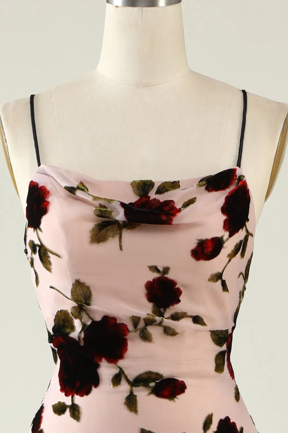 Spaghetti Straps Floral Bridesmaid Dress with Lace-up Back sold by Zapaka product image thumbnail 4