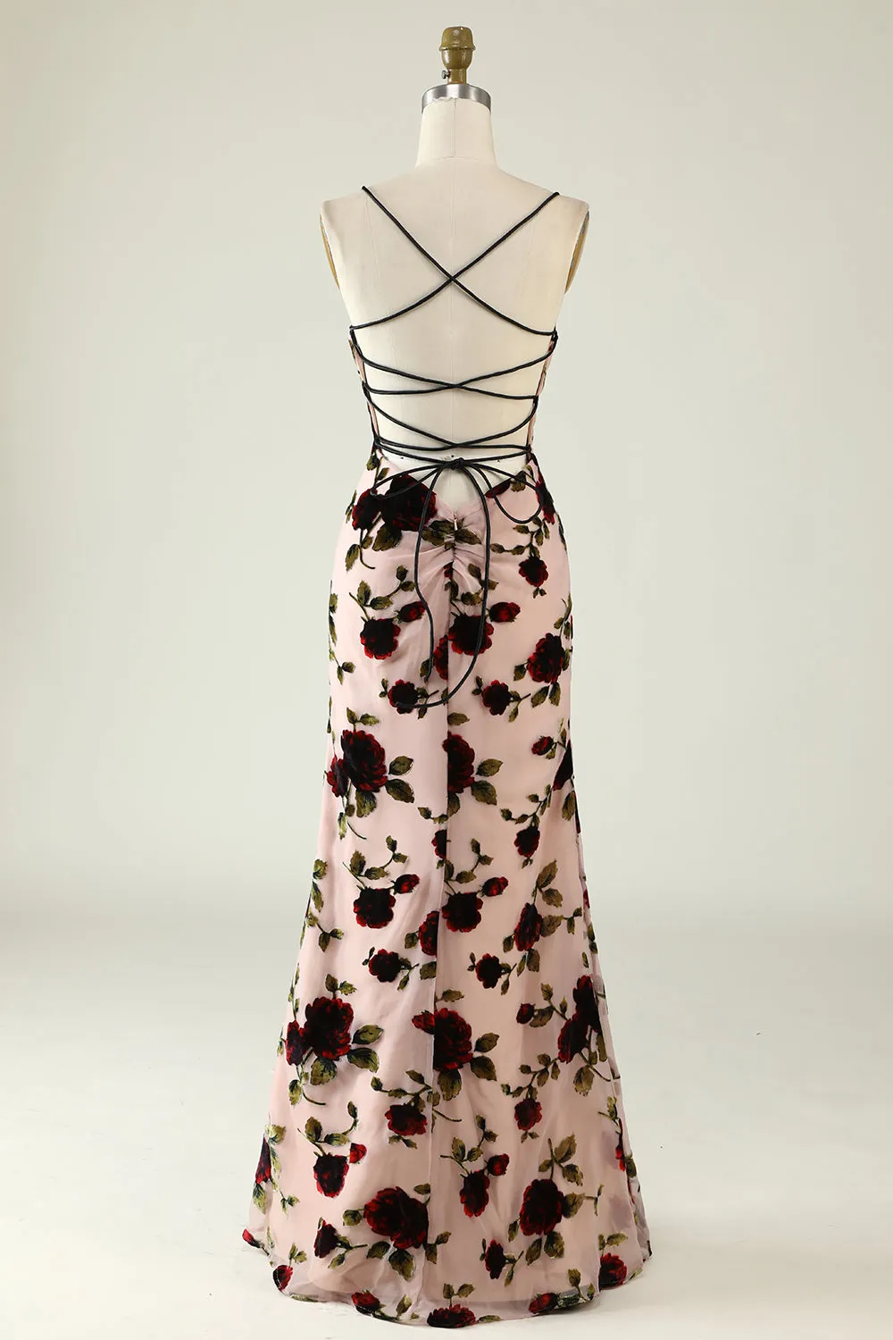 Spaghetti Straps Floral Bridesmaid Dress with Lace-up Back sold by Zapaka product image thumbnail 2