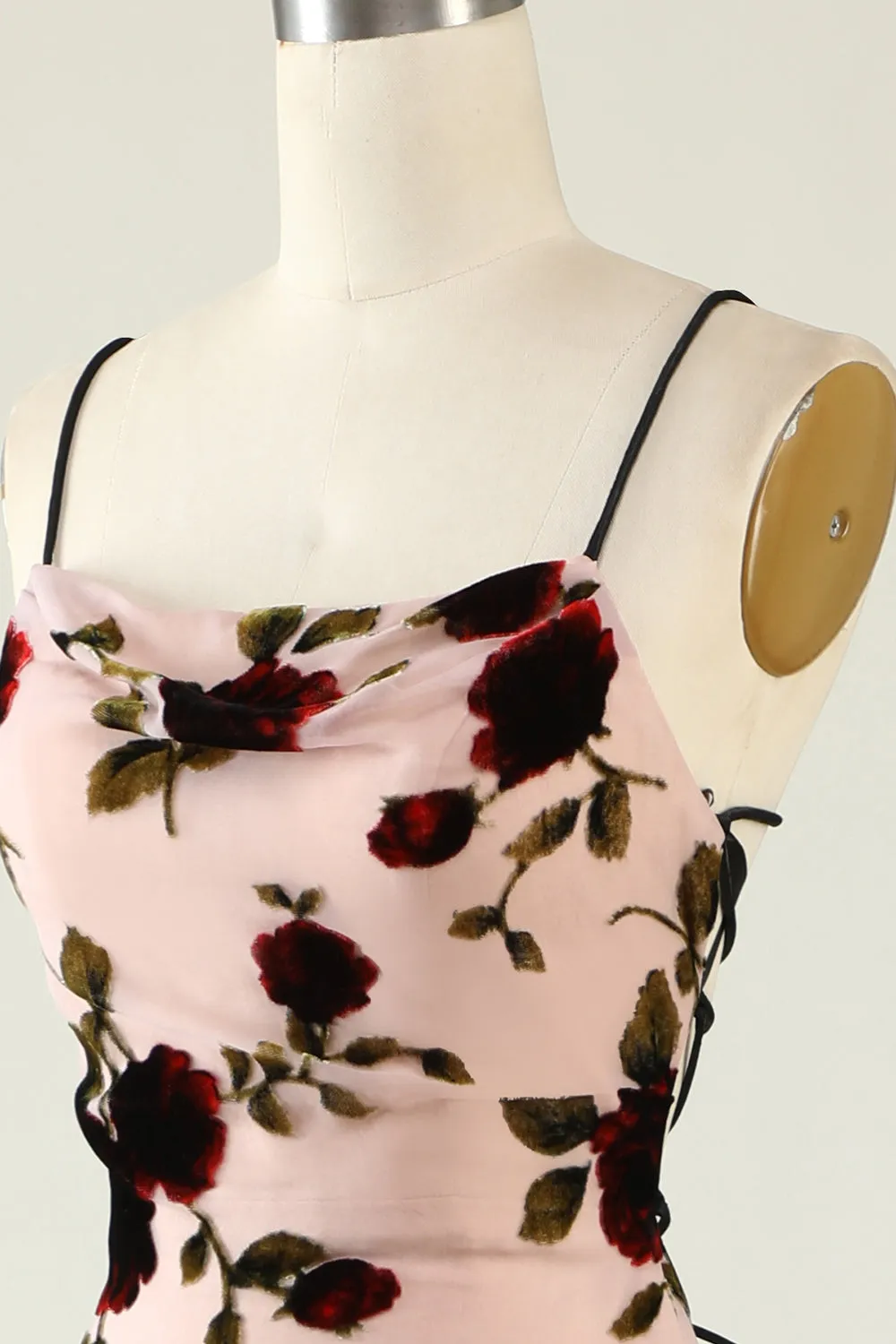 Spaghetti Straps Floral Bridesmaid Dress with Lace-up Back sold by Zapaka product image thumbnail 5