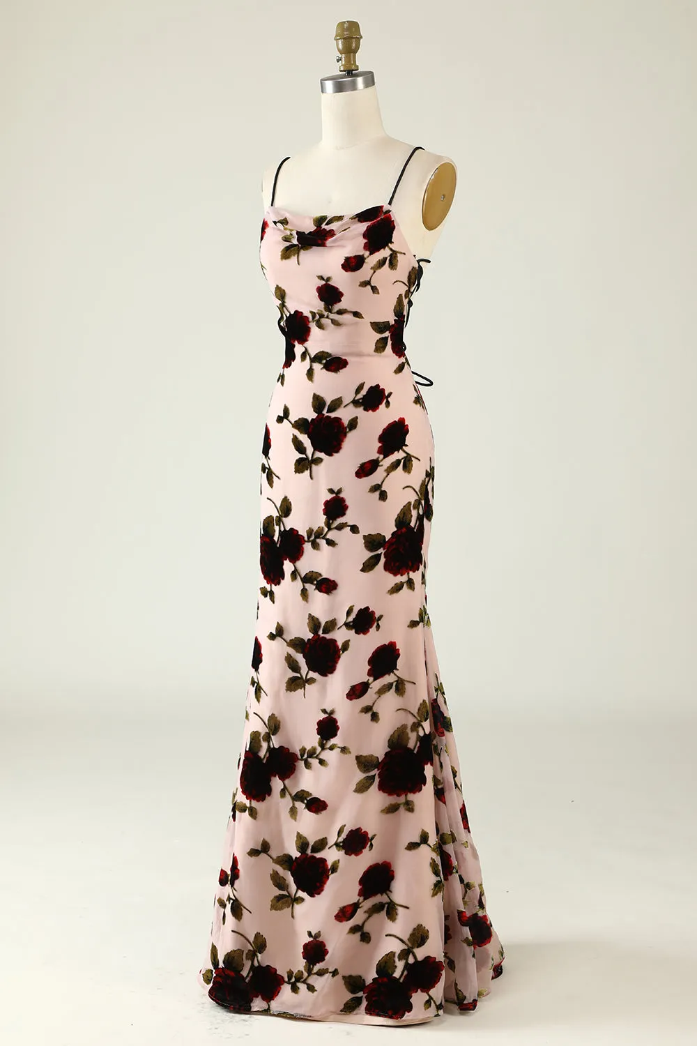 Spaghetti Straps Floral Bridesmaid Dress with Lace-up Back sold by Zapaka product image thumbnail 3