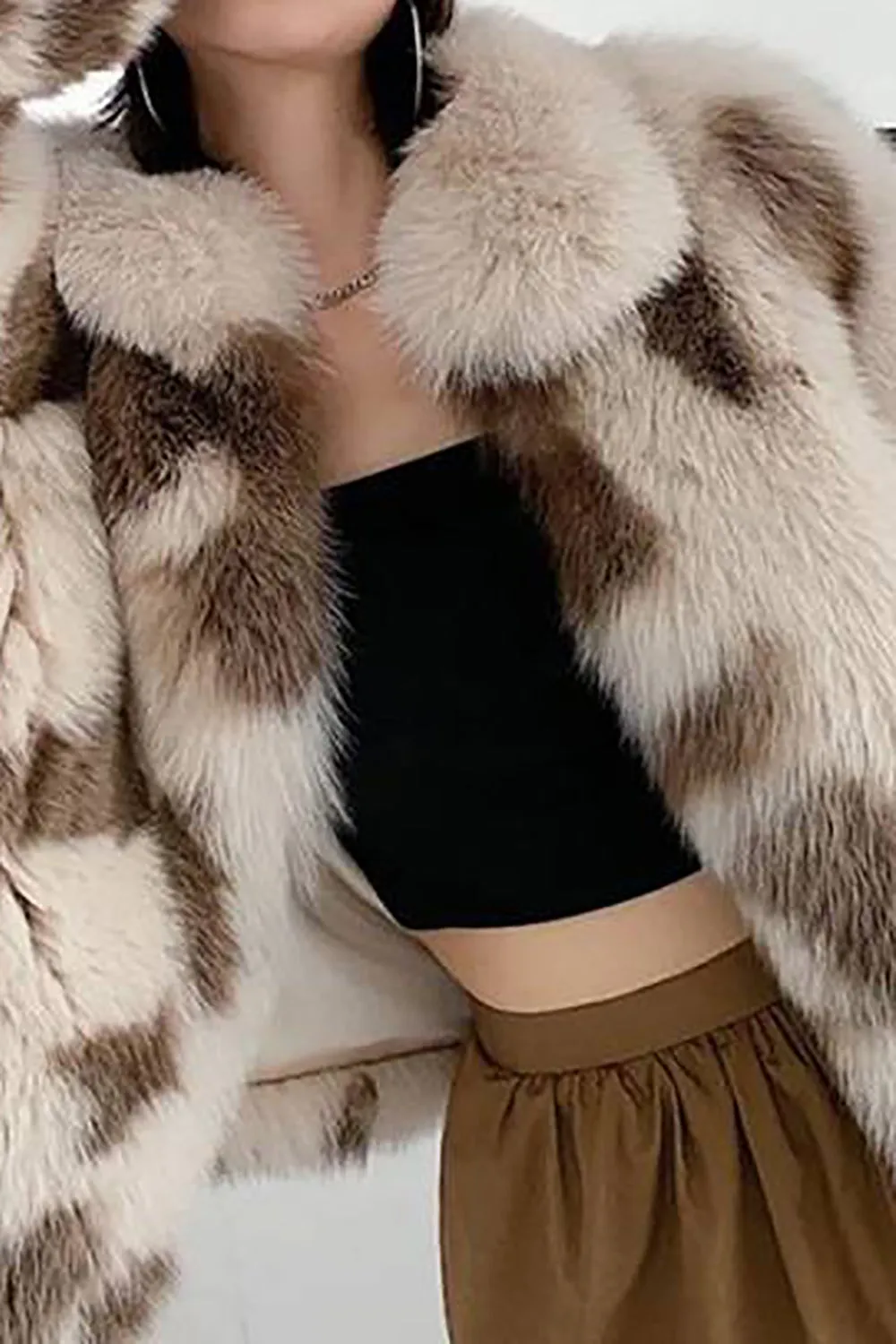 Khaki Shawl Lapel Midi Faux Fur Shearling Coat sold by Zapaka product image thumbnail 4