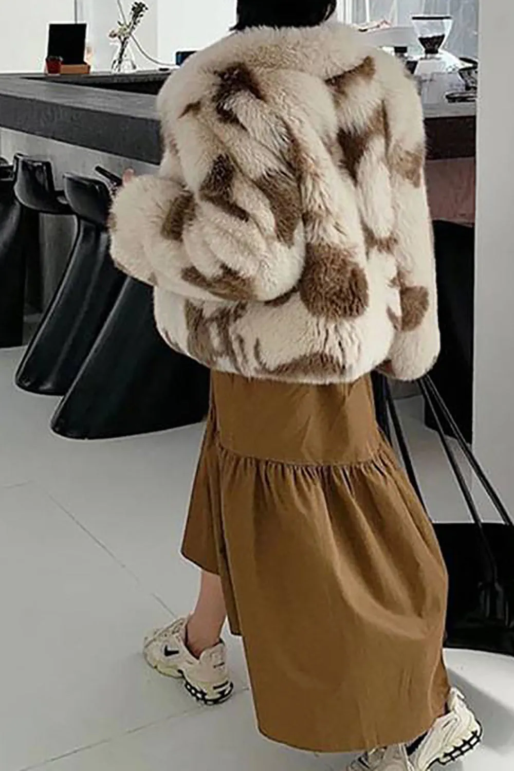 Khaki Shawl Lapel Midi Faux Fur Shearling Coat sold by Zapaka product image thumbnail 2