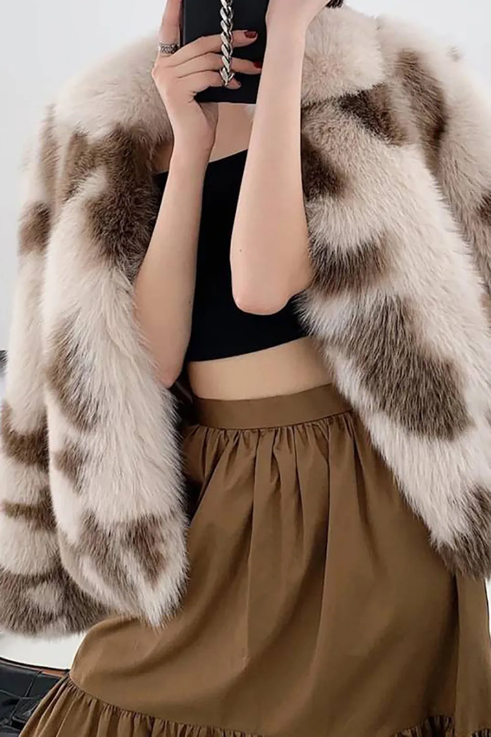 Khaki Shawl Lapel Midi Faux Fur Shearling Coat sold by Zapaka product image thumbnail 3