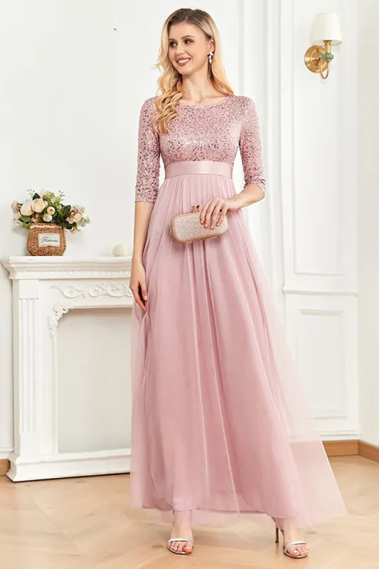 Blush A Line 3/4 Sleeves Sparkly Sequin Prom Dress sold by Zapaka