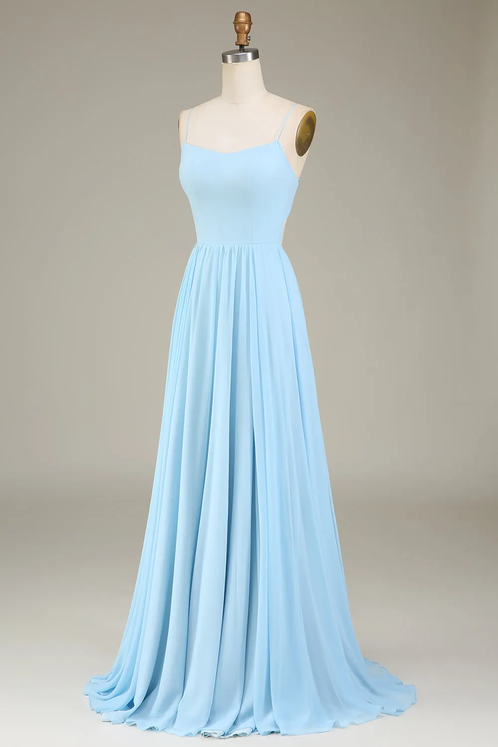 A-Line Spaghetti Straps Sky Blue Chiffon Long Bridesmaid Dress sold by Zapaka product image thumbnail 2