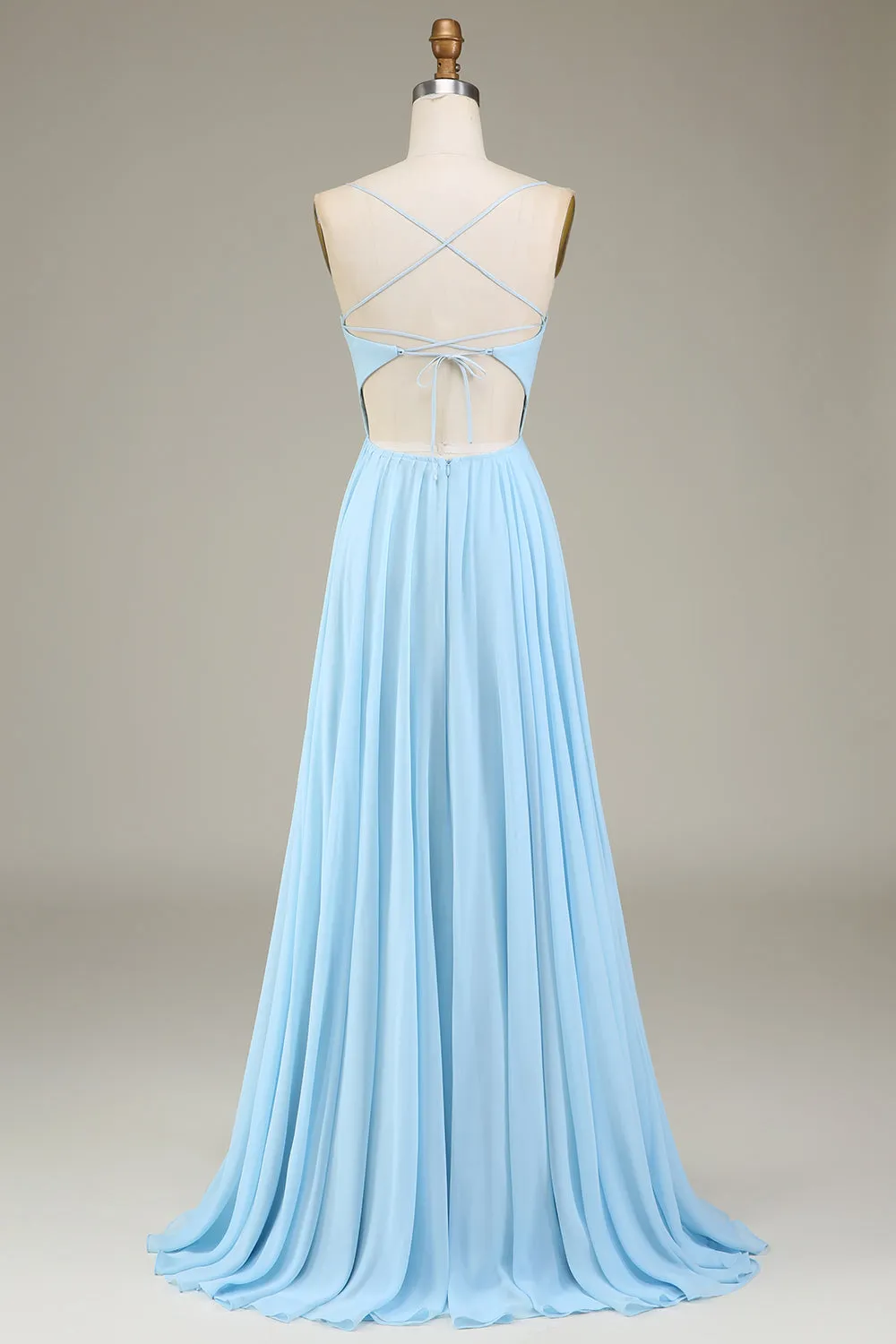 A-Line Spaghetti Straps Sky Blue Chiffon Long Bridesmaid Dress sold by Zapaka product image thumbnail 3