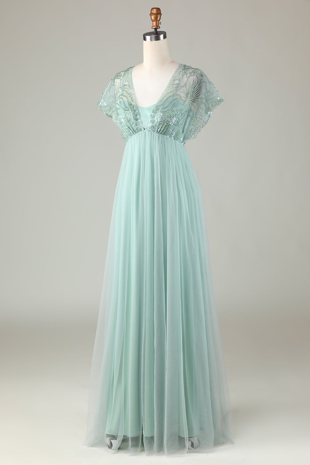 Tulle Sparkly Sage Bridesmaid Dress with Beading sold by Zapaka product image thumbnail 3