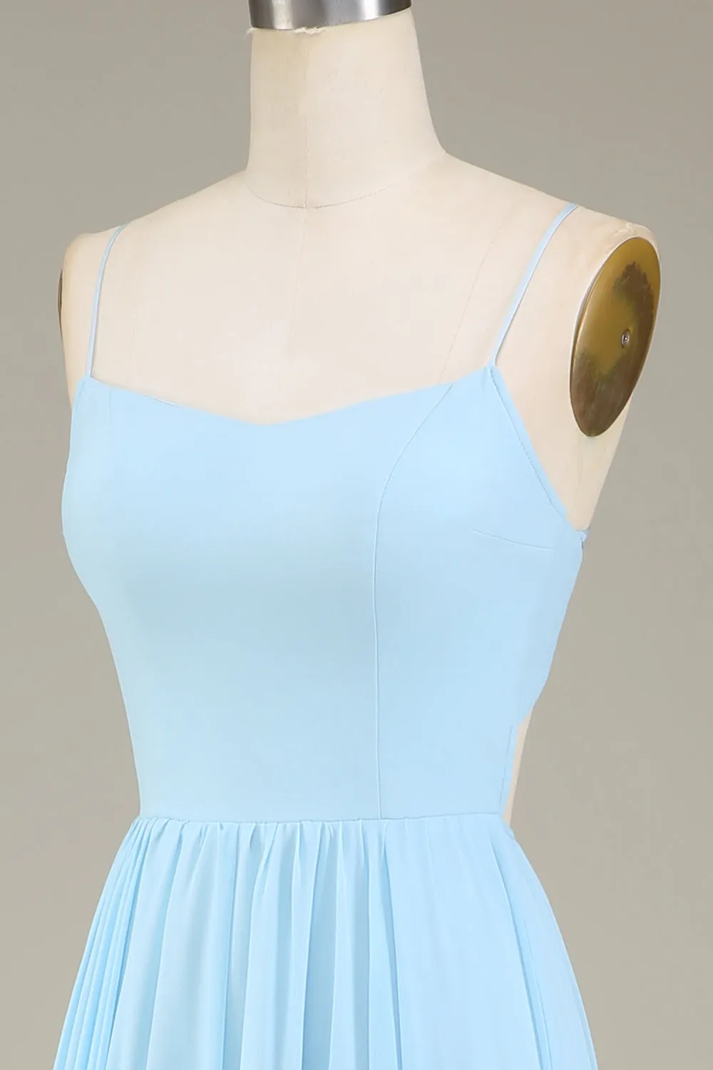 A-Line Spaghetti Straps Sky Blue Chiffon Long Bridesmaid Dress sold by Zapaka product image thumbnail 4