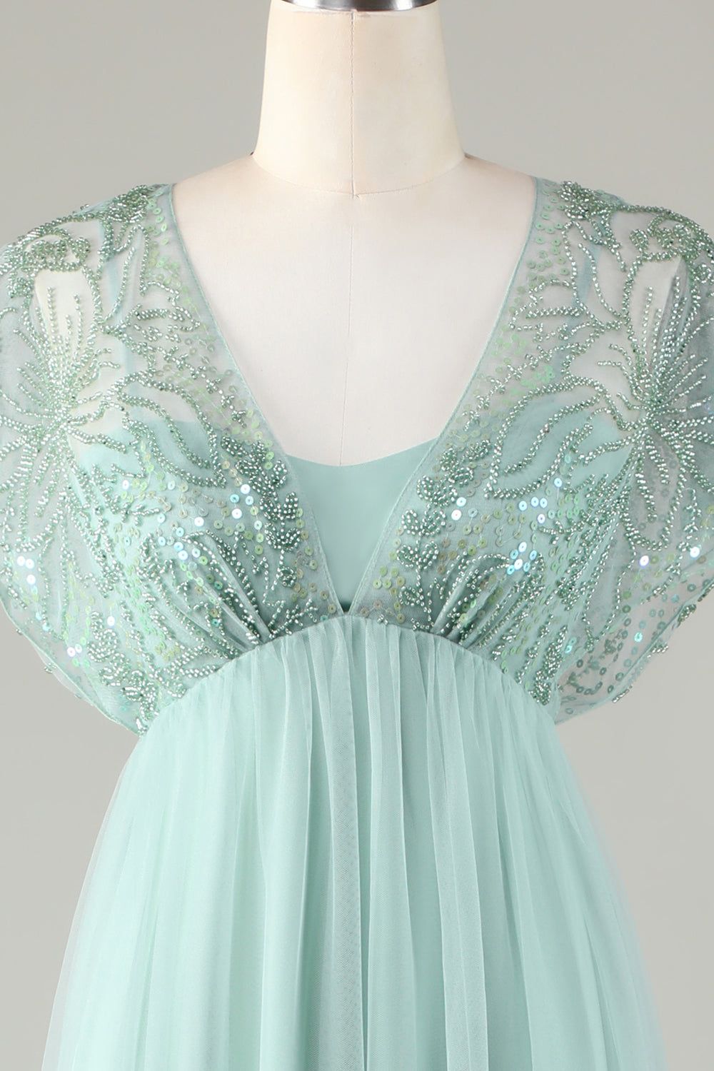 Tulle Sparkly Sage Bridesmaid Dress with Beading sold by Zapaka product image thumbnail 4