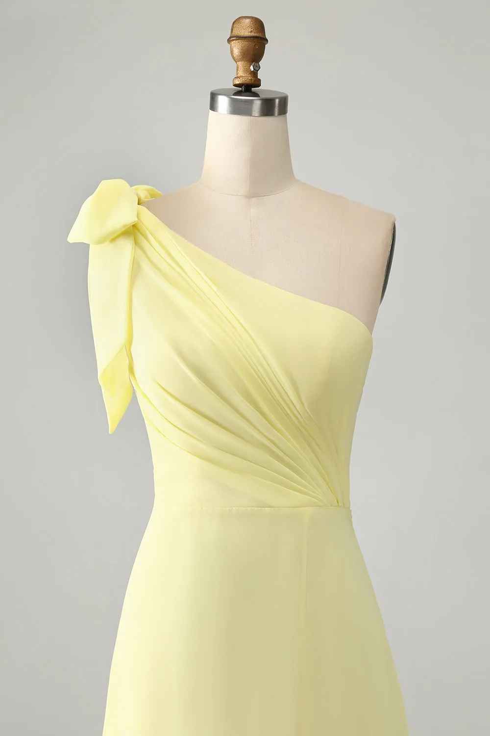 A Line One Shoulder Yellow Long Wedding Guest Dress with Slit sold by Zapaka product image thumbnail 4
