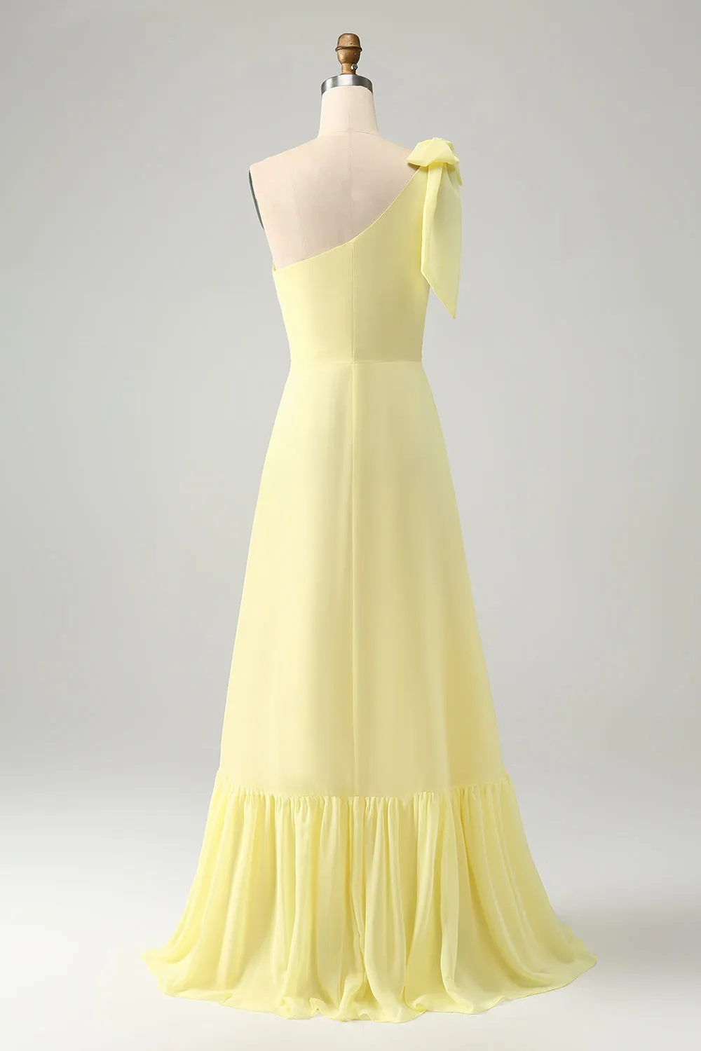 A Line One Shoulder Yellow Long Wedding Guest Dress with Slit sold by Zapaka product image thumbnail 2