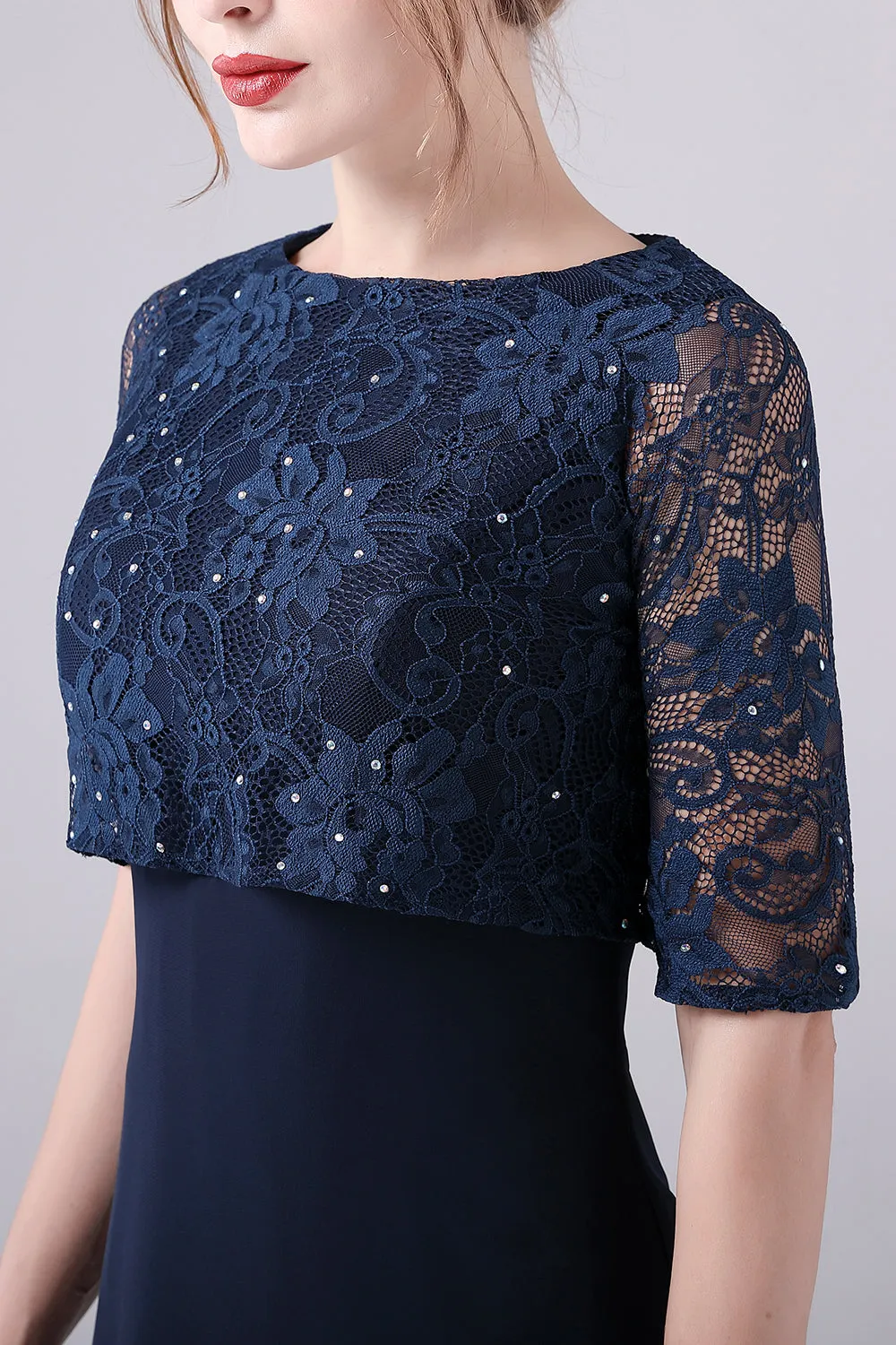Navy Short Sleeves A-line Chiffon Floor Length Mother of the Bride Dress sold by Zapaka product image thumbnail 5