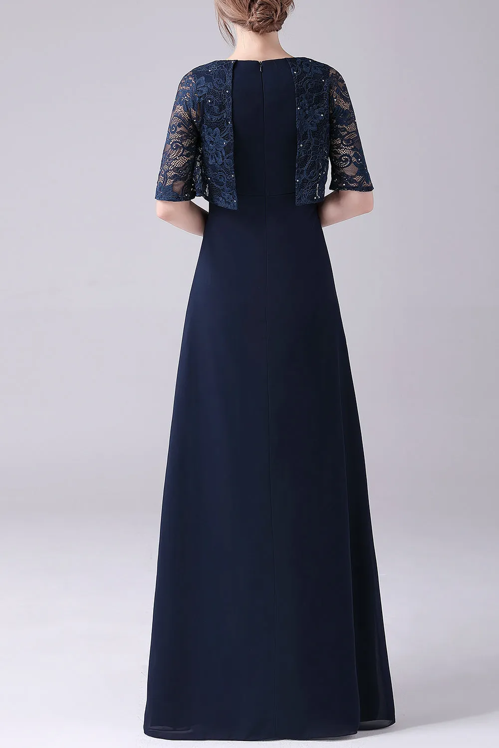 Navy Short Sleeves A-line Chiffon Floor Length Mother of the Bride Dress sold by Zapaka product image thumbnail 2
