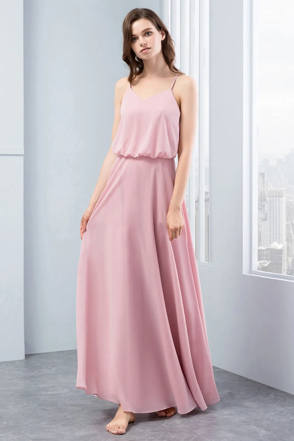 Simple Spaghetti Straps Blush Bridesmaid Dress sold by Zapaka