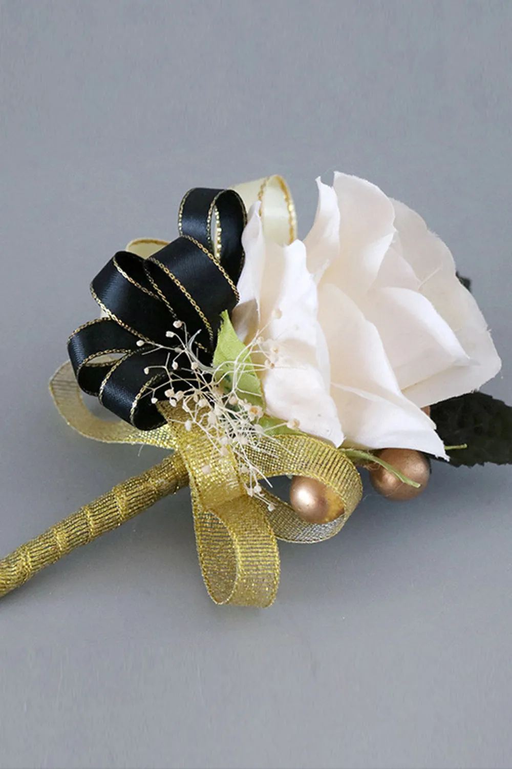 Luxury Black White Homecoming Wrist Corsage and Men's Boutonniere Set sold by Zapaka product image thumbnail 5