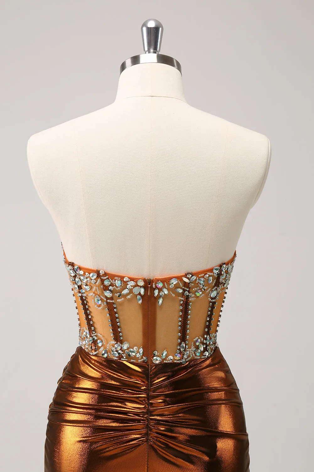 Glitter Beaded Copper Corset Pleated Strapless Short Tight Homecoming Dress sold by Zapaka product image thumbnail 5