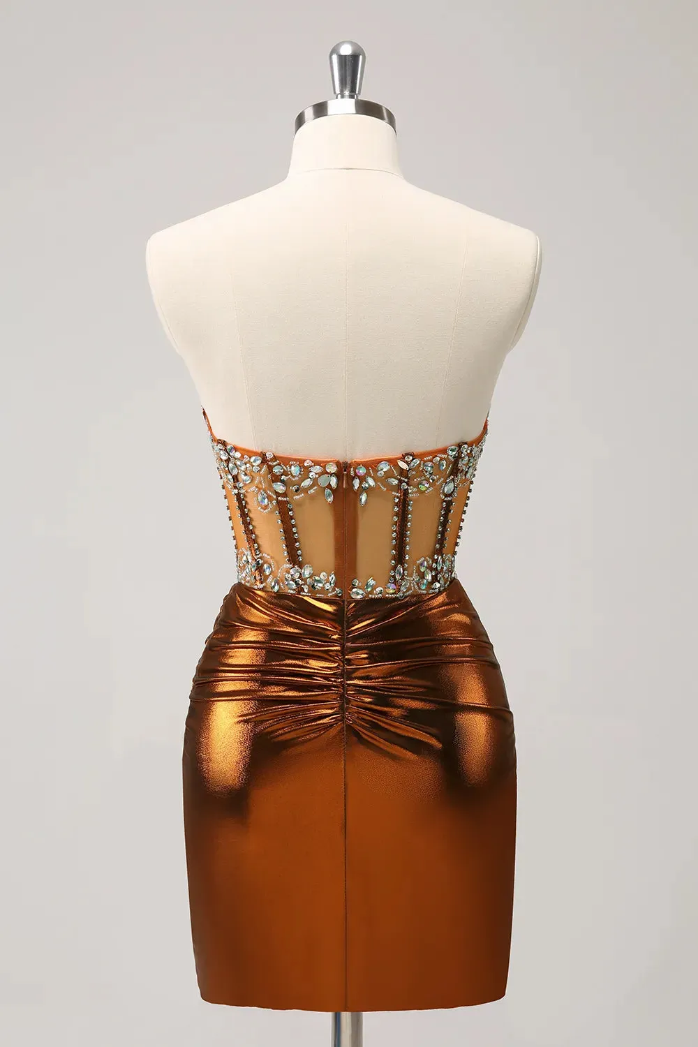 Glitter Beaded Copper Corset Pleated Strapless Short Tight Homecoming Dress sold by Zapaka product image thumbnail 2