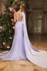 Mermaid Lilac One Shoulder Beaded Long Prom Dress with Slit sold by Zapaka