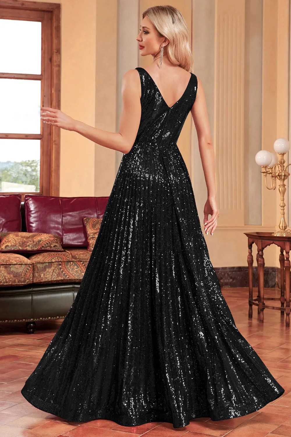 Sparkly A-Line Black Prom Dress with Sequins sold by Zapaka product image thumbnail 2