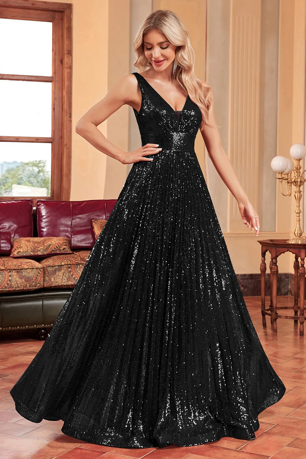 Sparkly A-Line Black Prom Dress with Sequins sold by Zapaka product image thumbnail 3
