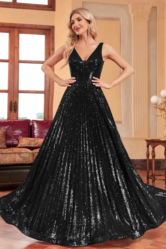 Sparkly A-Line Black Prom Dress with Sequins sold by Zapaka