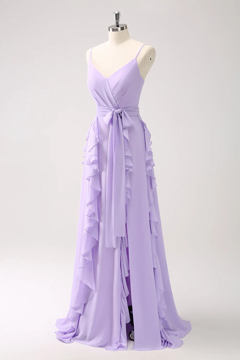 Lilac A-Line Chiffon Ruffled Bridesmaid Dress with Slit sold by Zapaka product image thumbnail 3