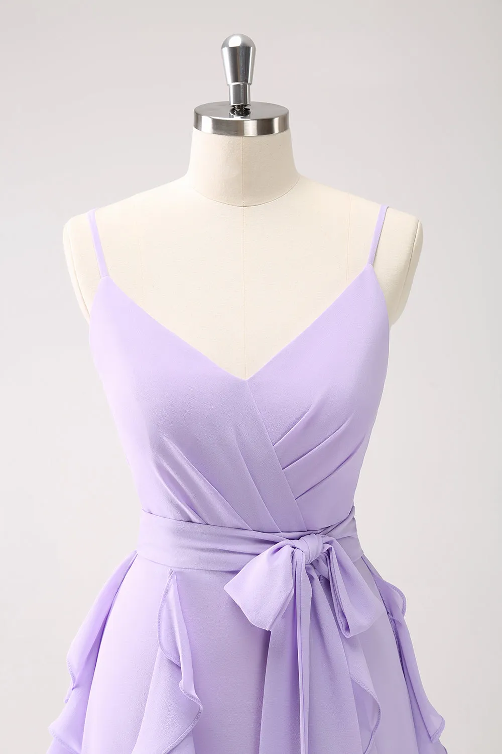 Lilac A-Line Chiffon Ruffled Bridesmaid Dress with Slit sold by Zapaka product image thumbnail 4