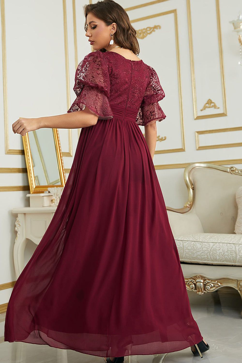 Burgundy Chiffon Bridesmaid Dress with Lace sold by Zapaka product image thumbnail 2