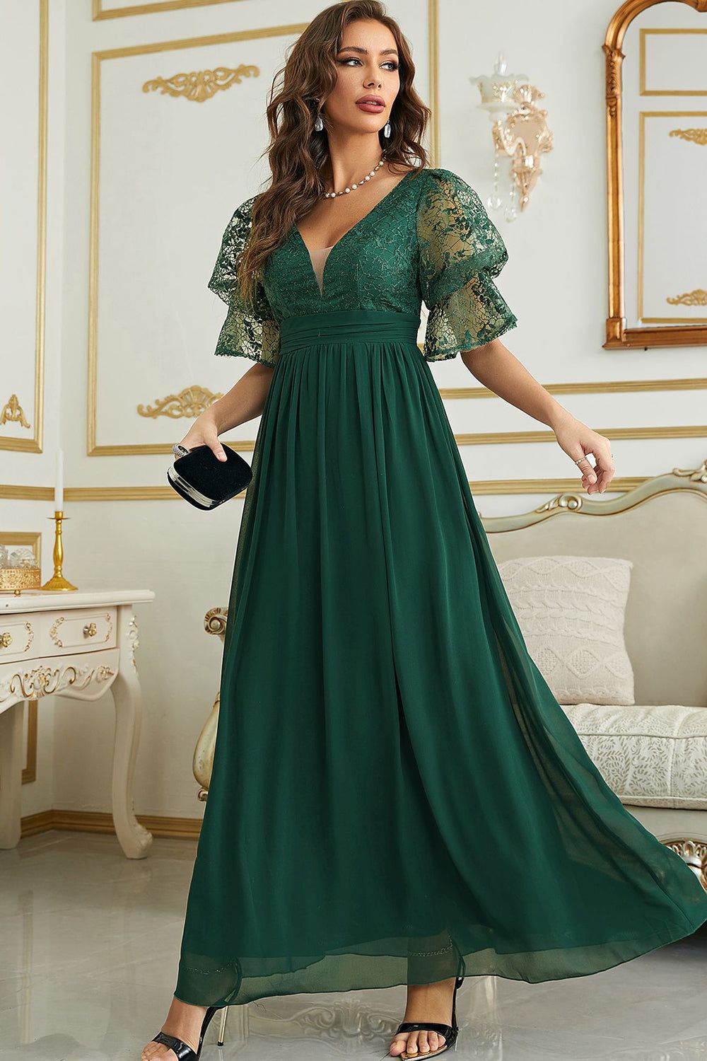 Burgundy Chiffon Bridesmaid Dress with Lace sold by Zapaka product image thumbnail 12