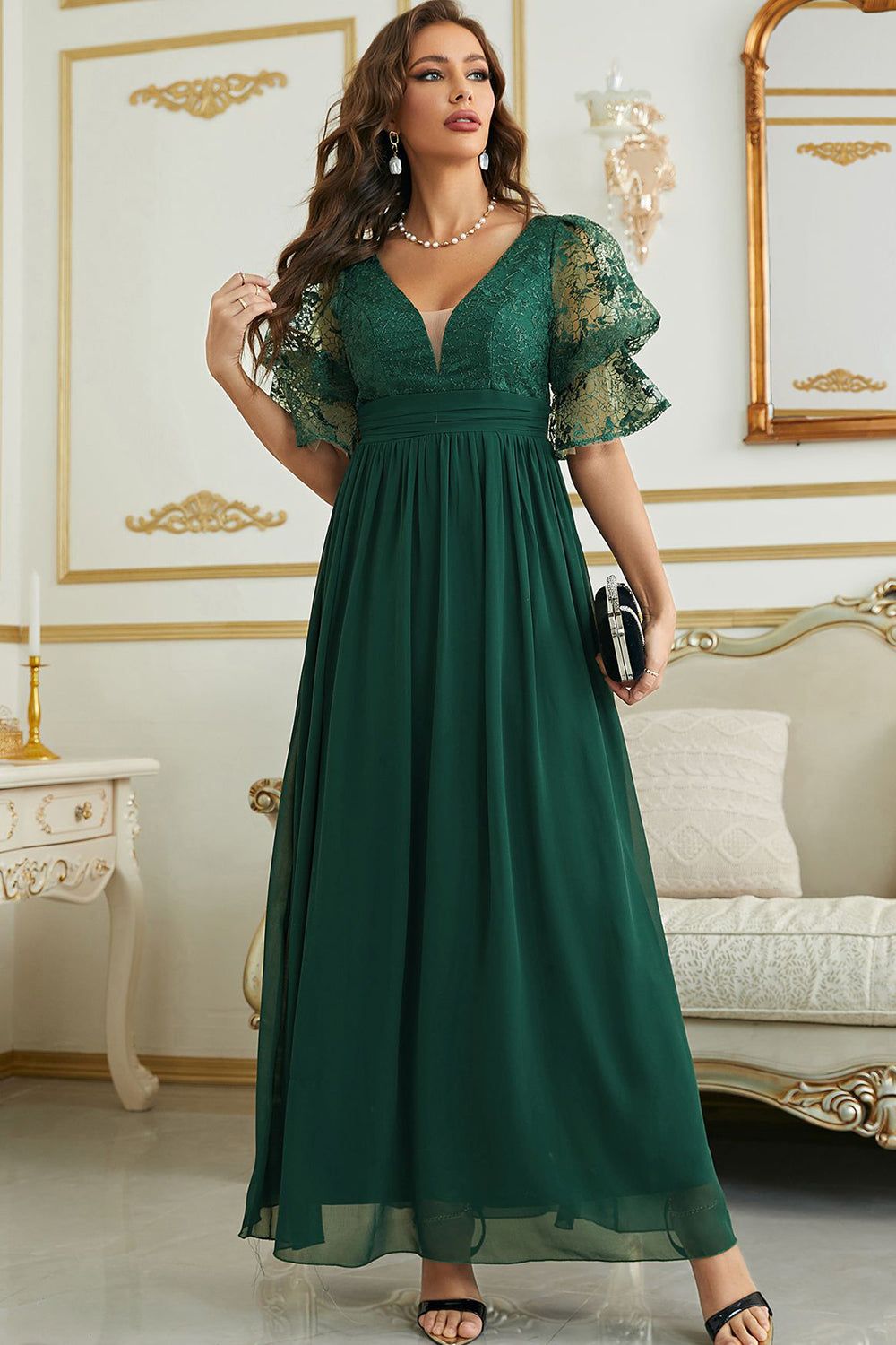 Burgundy Chiffon Bridesmaid Dress with Lace sold by Zapaka product image thumbnail 9