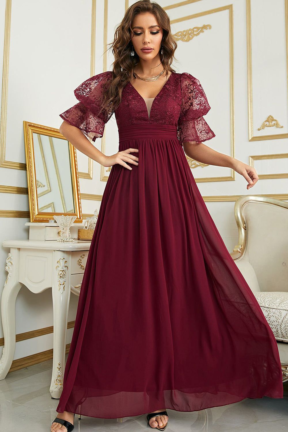 Burgundy Chiffon Bridesmaid Dress with Lace sold by Zapaka product image thumbnail 6