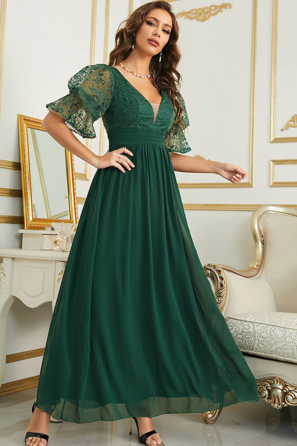 Burgundy Chiffon Bridesmaid Dress with Lace sold by Zapaka product image thumbnail 10