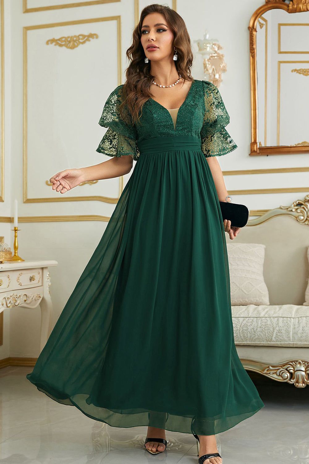 Burgundy Chiffon Bridesmaid Dress with Lace sold by Zapaka product image thumbnail 7