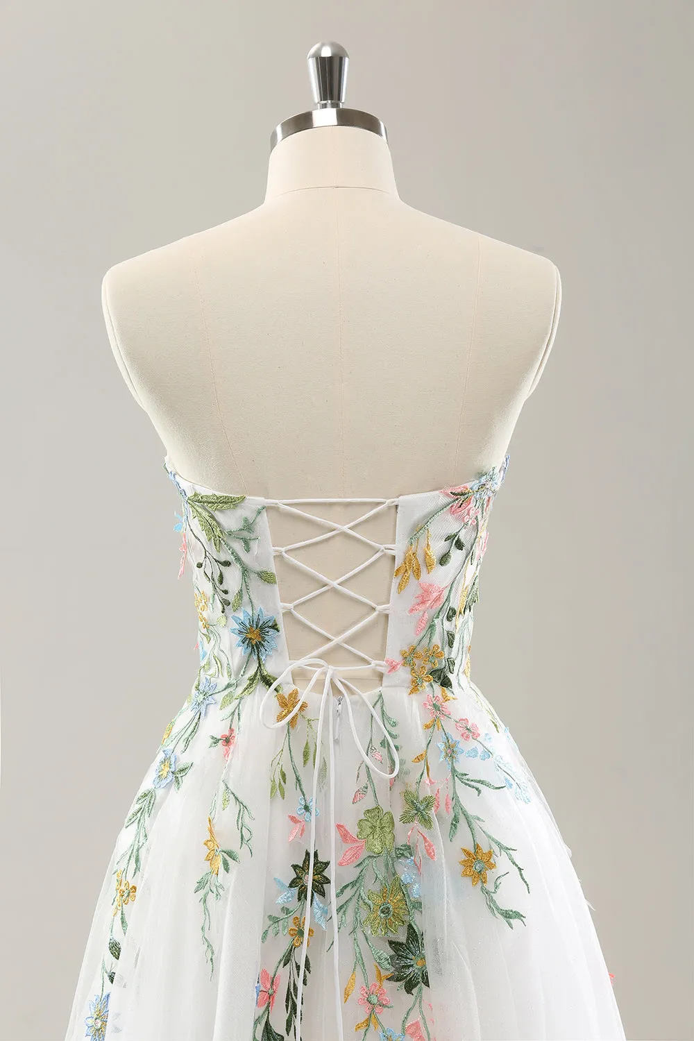 White A Line Strapless 3D Flowers Tulle Wedding Dress with Slit sold by Zapaka product image thumbnail 5