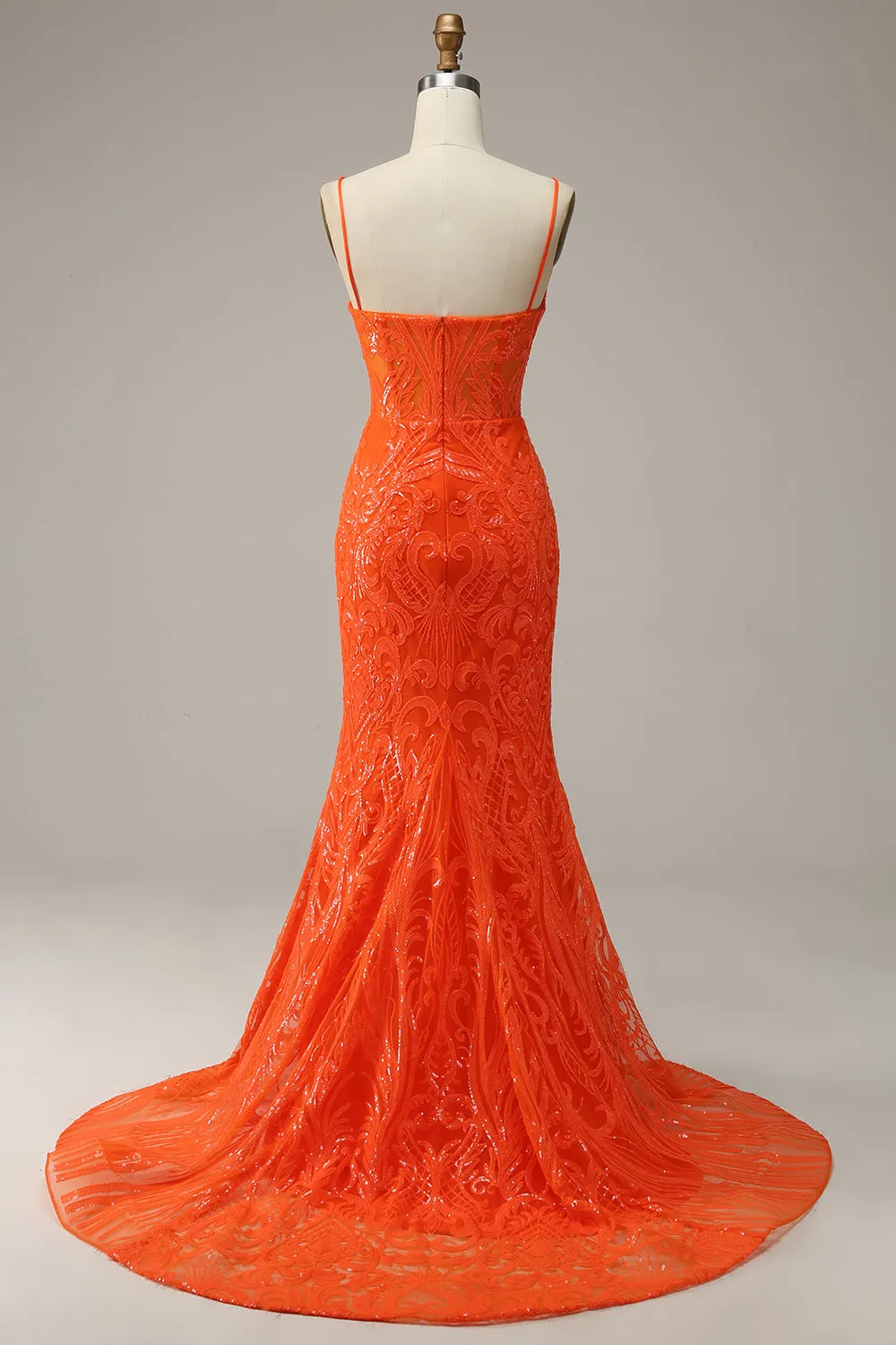 Mermaid Spaghetti Straps Orange Long Prom Dress with Slit Front sold by Zapaka product image thumbnail 2