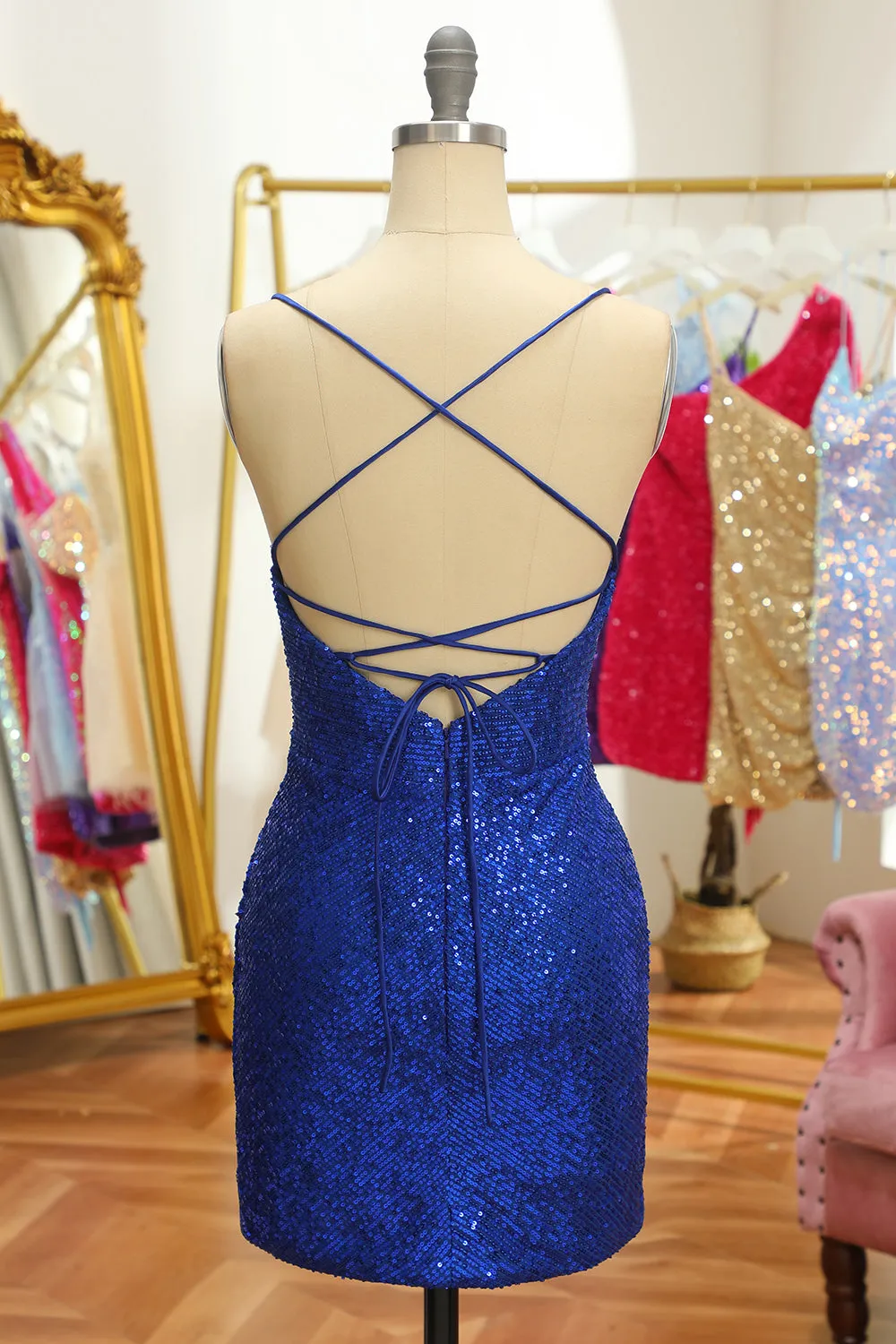 Blue Sequins Tight Backless Short Homecoming Dress sold by Zapaka product image thumbnail 2