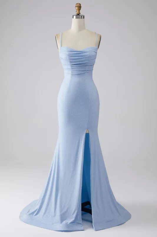 Light Blue Sparkly Mermaid Prom Dress with Slit sold by Zapaka