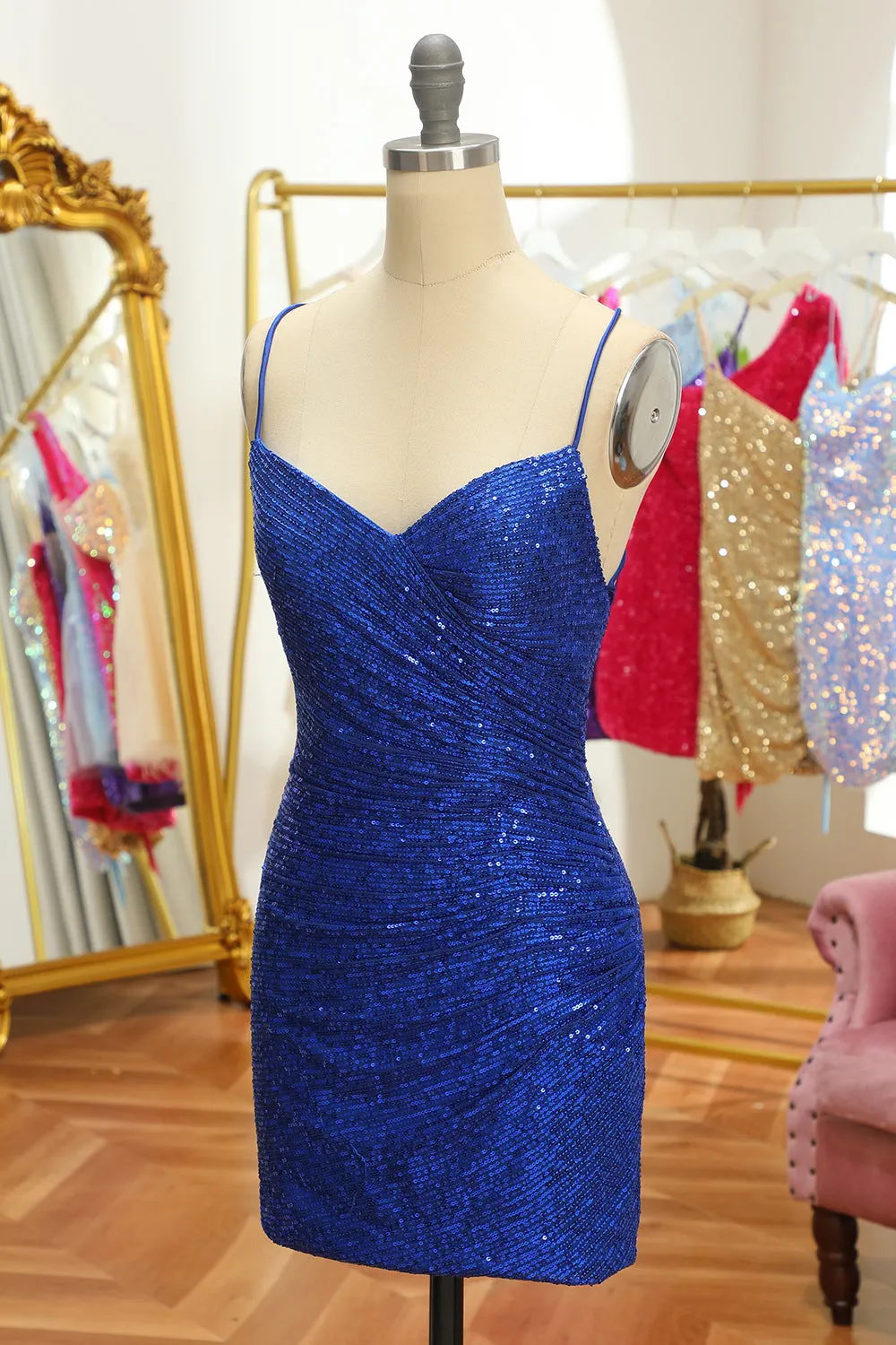 Blue Sequins Tight Backless Short Homecoming Dress sold by Zapaka product image thumbnail 3