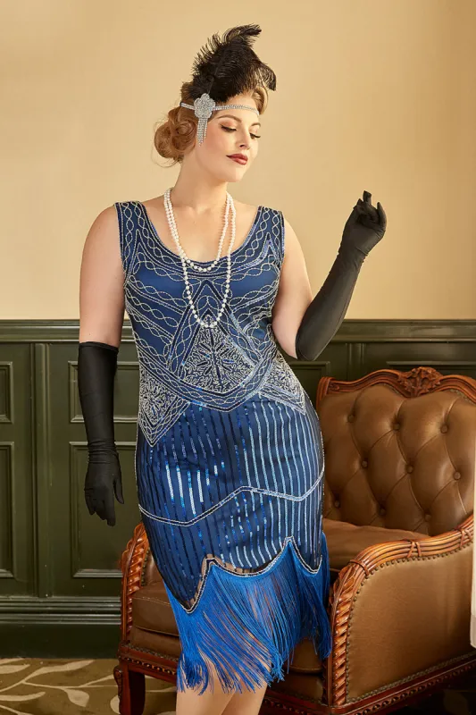 Royal Blue Plus Size 1920s Dress With Tassel sold by Zapaka