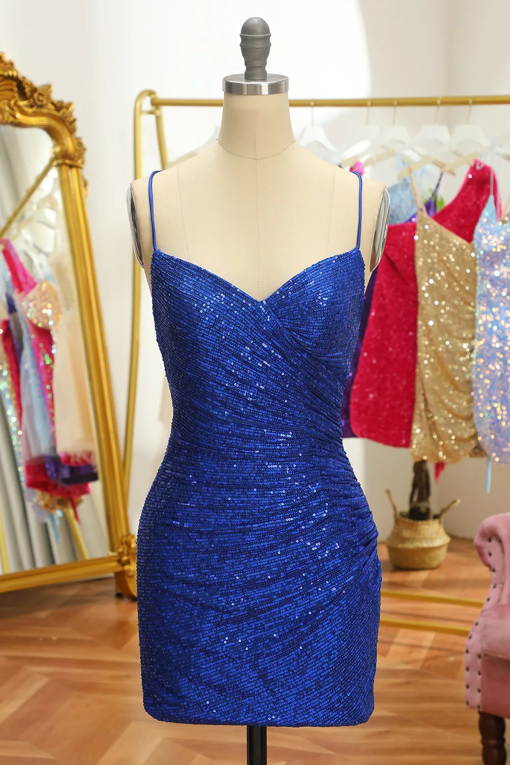 Blue Sequins Tight Backless Short Homecoming Dress sold by Zapaka